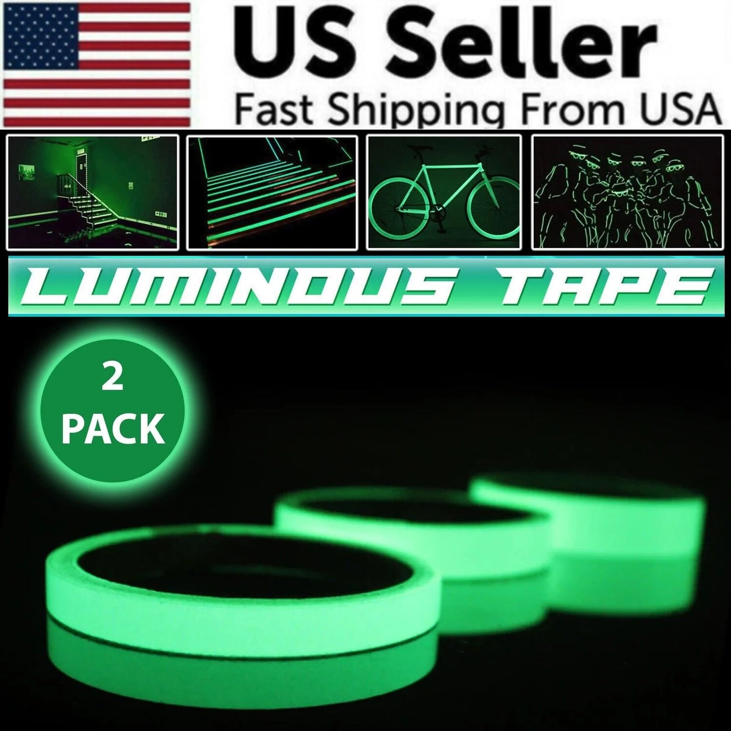 2PC Luminous Tape Self Adhesive Glow in the Dark Wall Sticker Fluorescent Light