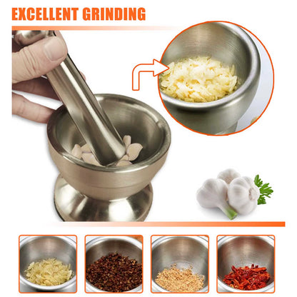 1 Set Mortar Pestle Set Stainless Steel Grinder for Spice Seasoning Milling Kitchen Tools