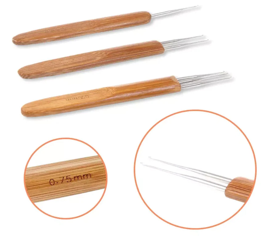 5Pcs DIY Crochet Needle Hook Bamboo Handle Dread Knit Hair Making Braiding Tool