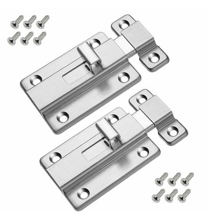 2Pcs Stainless Steel Latch Sliding Silver Doors Lock Keyless Door Bolt for Doors