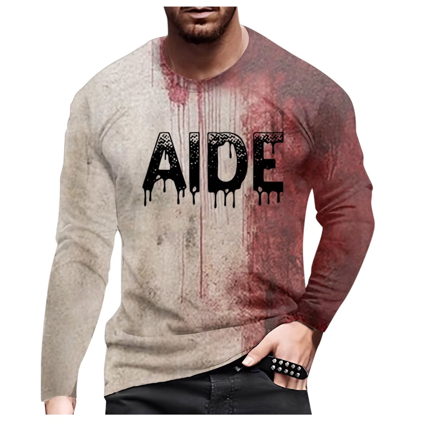 Probleme Resolu Bloody Fonts T-Shirt Short Sleeve round Neck Distressed T Shirt Male 2024 Halloween Print Tops Holiday Party Top