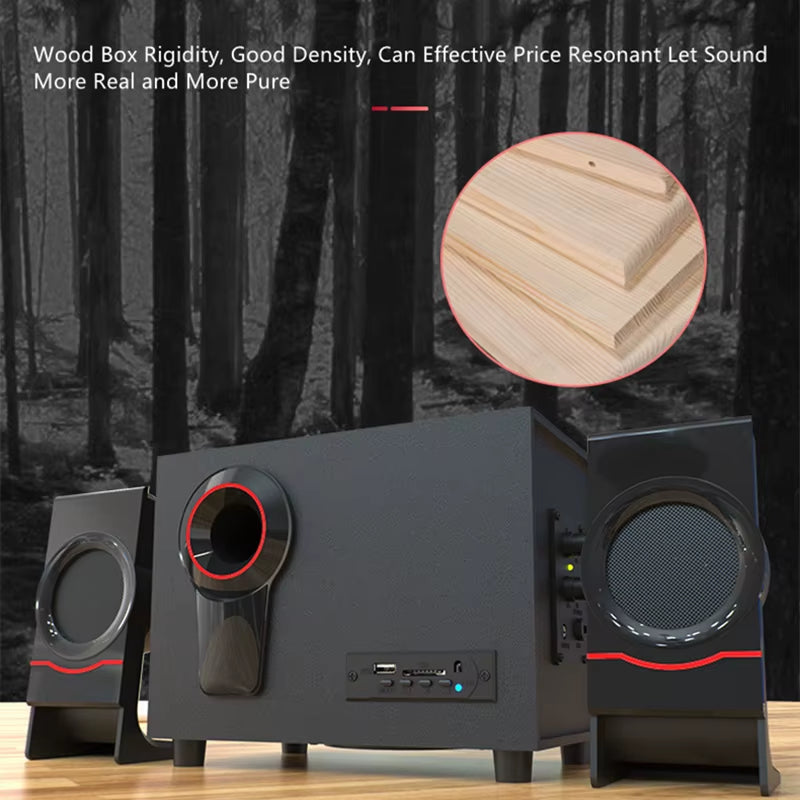 2.1 Multimedia Bluetooth Audio System Home Theater Surround Computer Active Combination Wooden Speaker AUX USB Cable Post TV PC