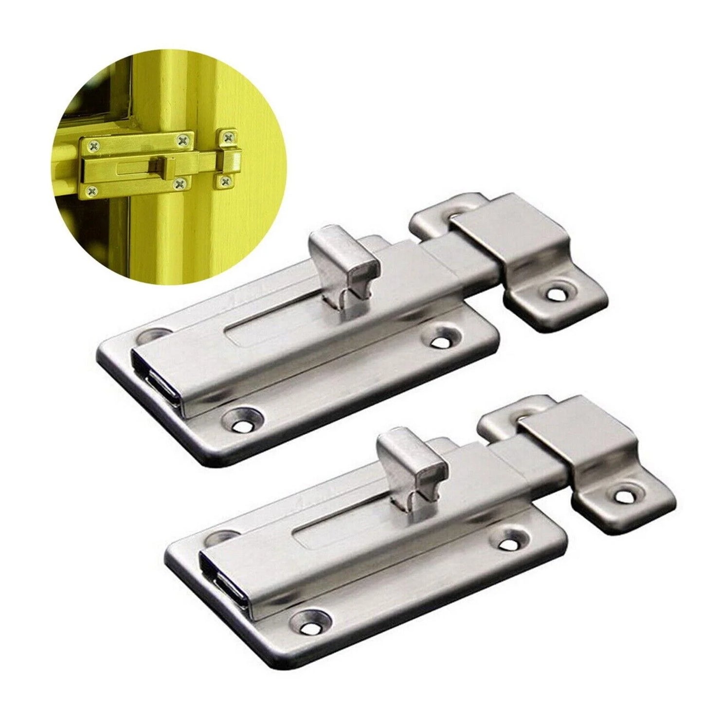 2Pcs Stainless Steel Latch Sliding Silver Doors Lock Keyless Door Bolt for Doors