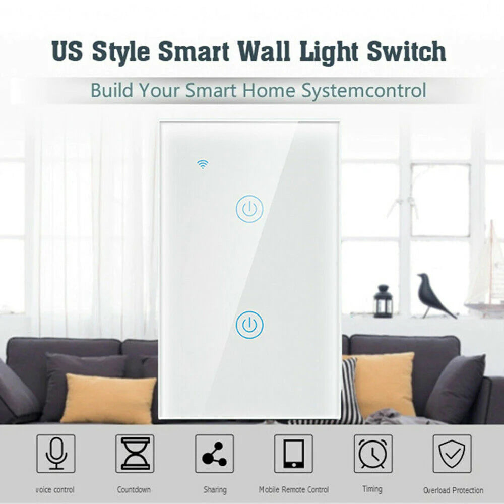 1/2/3/4 Gang Wifi Smart Wall Touch Light Switch Glass Panel for Alexa/Google APP