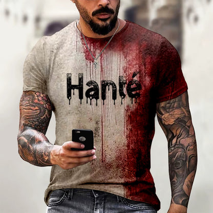 Probleme Resolu Bloody Fonts T-Shirt Short Sleeve round Neck Distressed T Shirt Male 2024 Halloween Print Tops Holiday Party Top