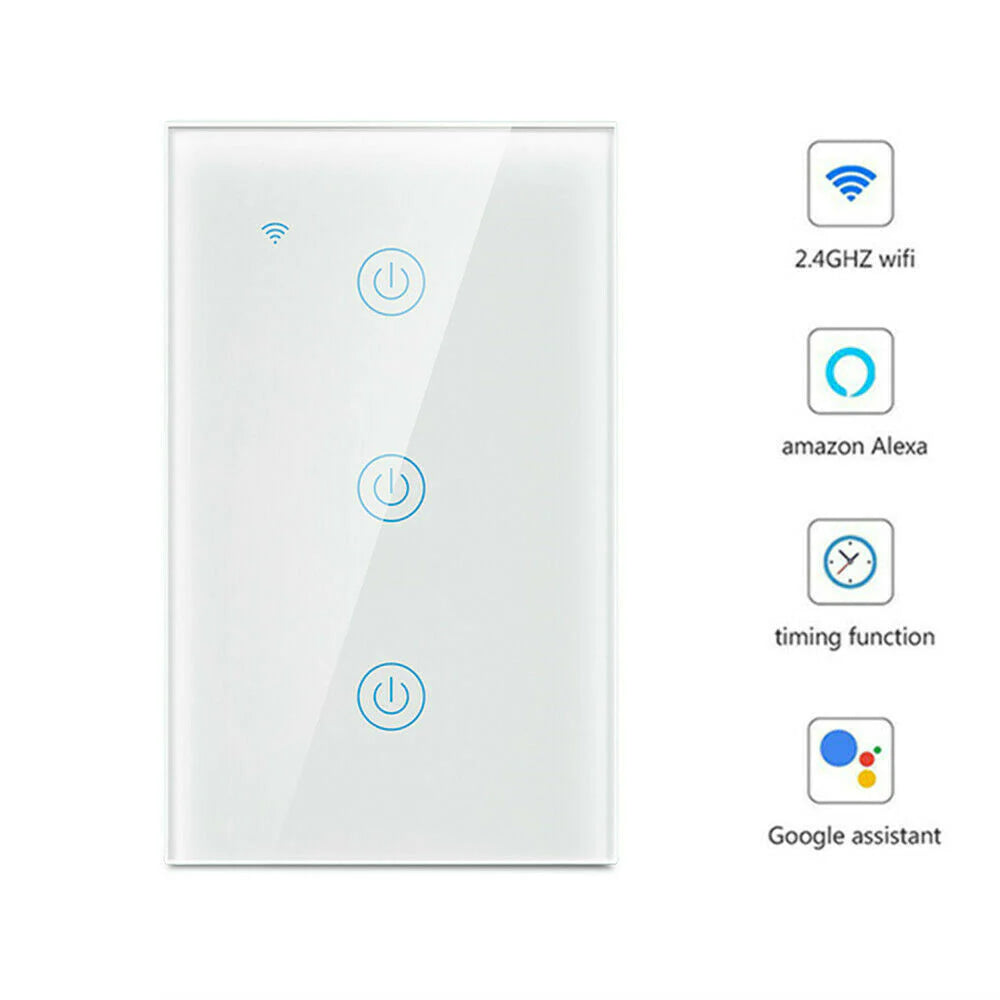 1/2/3/4 Gang Wifi Smart Wall Touch Light Switch Glass Panel for Alexa/Google APP