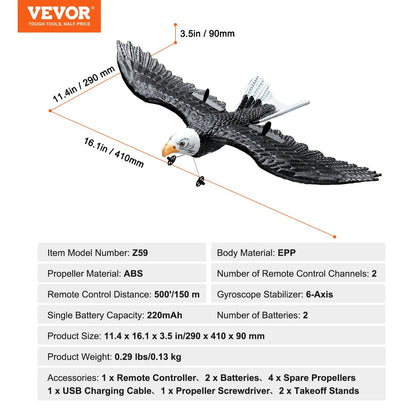 VEVOR RC Airplane Biomimetic Eagle EPP Foam RC Plane Toy 2.4 Ghz Remote Control