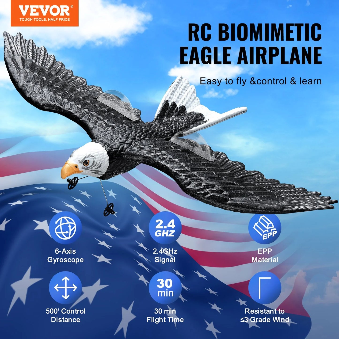 VEVOR RC Airplane Biomimetic Eagle EPP Foam RC Plane Toy 2.4 Ghz Remote Control