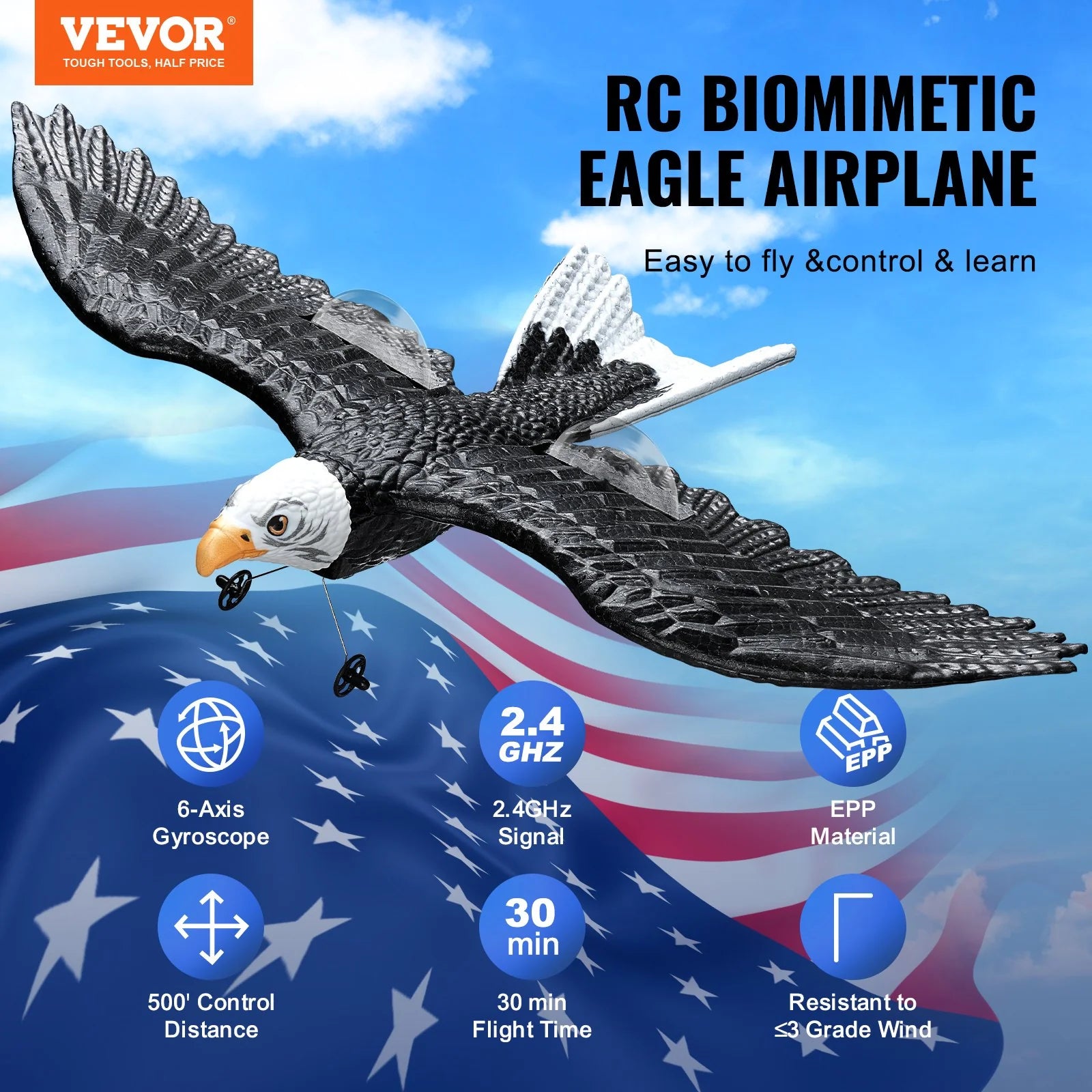 VEVOR RC Airplane Biomimetic Eagle EPP Foam RC Plane Toy 2.4 Ghz Remote Control