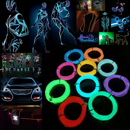 Neon LED Light Glow EL Wire String Strip Rope Tube Decor Car Party + Controller