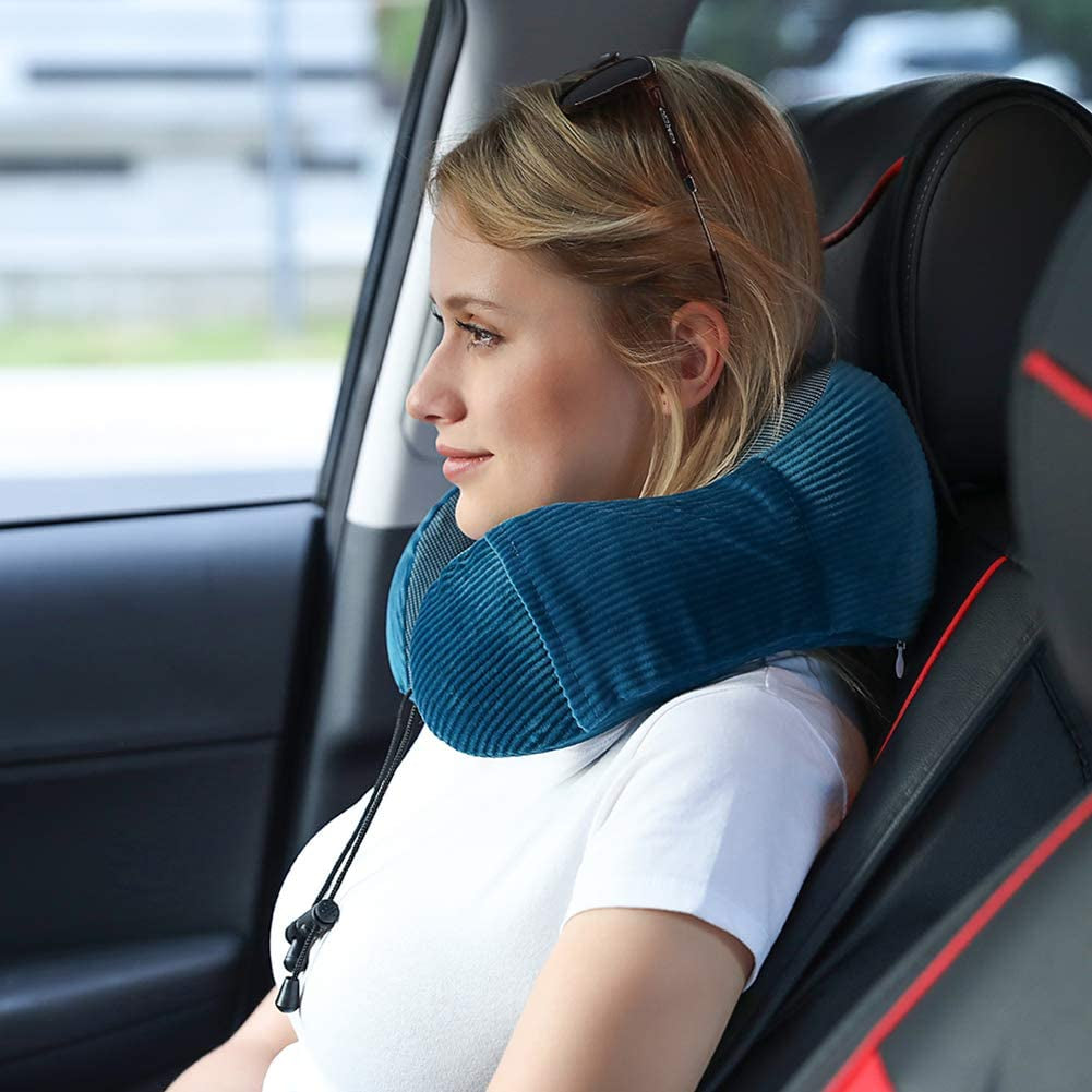 Memory Foam Neck Pillow with 360-Degree Head Support Lightweight Comfortable Travel Airplane Pillow with Storage Bag for Sleeping, Traveling,Car, Train, Bus and Home Use(Blue)