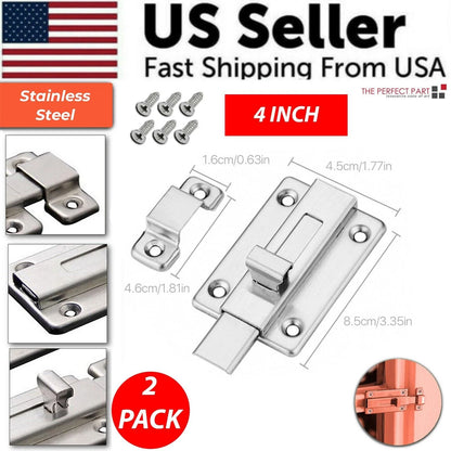 2Pcs Stainless Steel Latch Sliding Silver Doors Lock Keyless Door Bolt for Doors