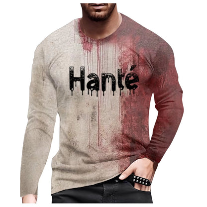 Probleme Resolu Bloody Fonts T-Shirt Short Sleeve round Neck Distressed T Shirt Male 2024 Halloween Print Tops Holiday Party Top