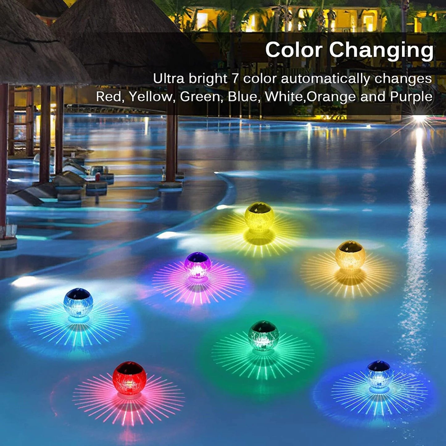 Outdoor Solar LED Floating Light Garden Pond Pool Lamp Rotating RGB Color Change