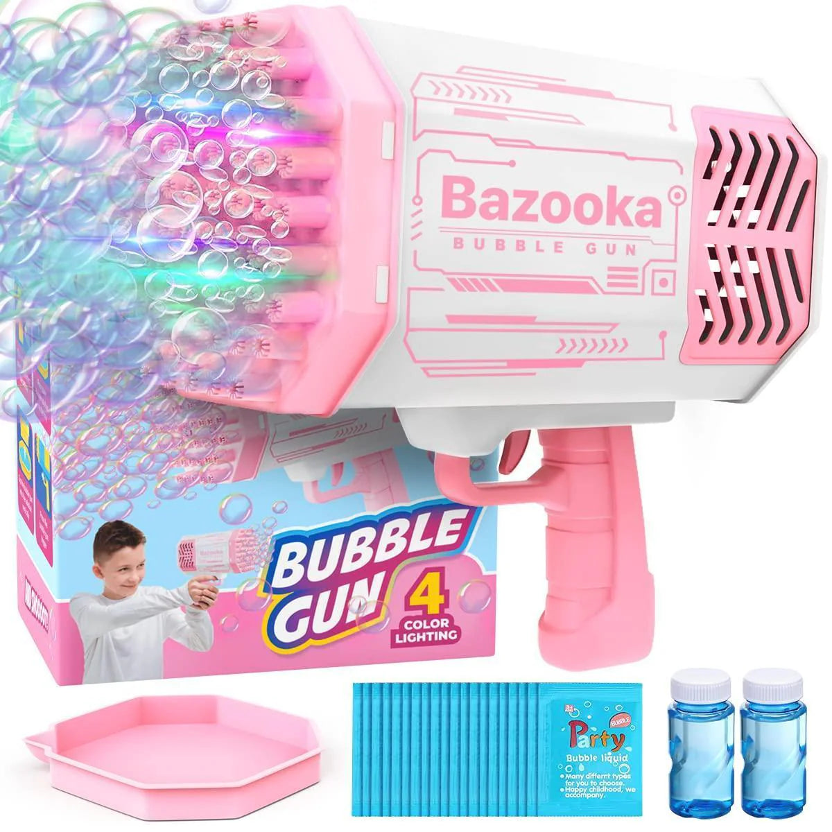 Bubble Machine Blaster Pink Bubble Gun for Kids Adults Automatic Bubble Gun