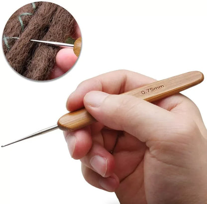 5Pcs DIY Crochet Needle Hook Bamboo Handle Dread Knit Hair Making Braiding Tool