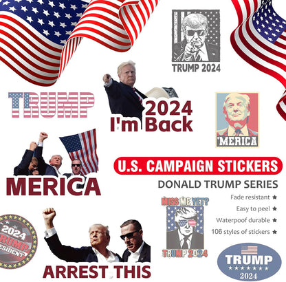 106 Pcs US President Stickers 2024,Vinyl Waterproof Trump Stickers for Laptop Phone Water Bottle Envelopes Car Bumper