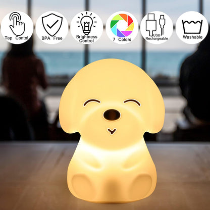 Cute Dog Kids Night Light, Portable Animal Lamp for Bedroom, Color Changing Lights with Touch Control,Portable,Battery Operated,Rechargeable