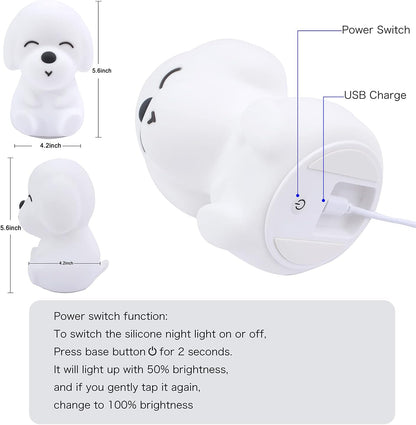 Cute Dog Kids Night Light, Portable Animal Lamp for Bedroom, Color Changing Lights with Touch Control,Portable,Battery Operated,Rechargeable