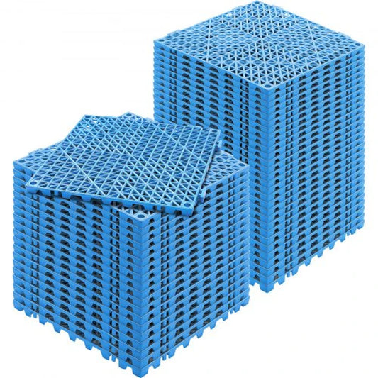 VEVOR Interlocking Tile 50PCS Blue, Drainage Tiles 12 X 12 Splicing, Soft PVC Interlocking Drainage Floor Tiles, Non-Slip Drainage Holes for Restroom, Bathroom, Kitchen, Pool, Wet Areas