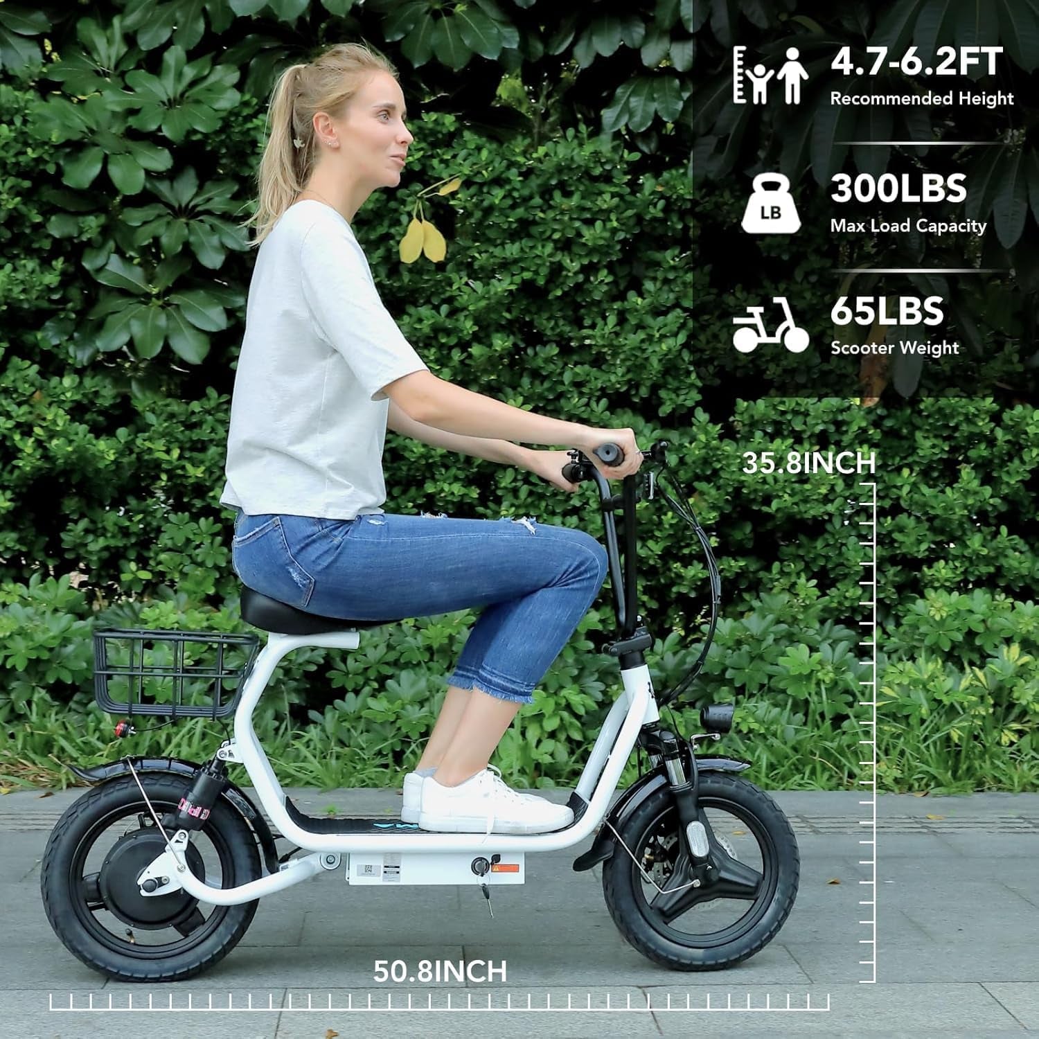 Peak 1200W Electric Scooter with Seat, 14" Fat Tire Electric Scooter Adults, 500Wh Battery up to 30 Miles&20Mph, Foldable Adult Electric Scooter for Commuting with Basket&Shock Absorbing