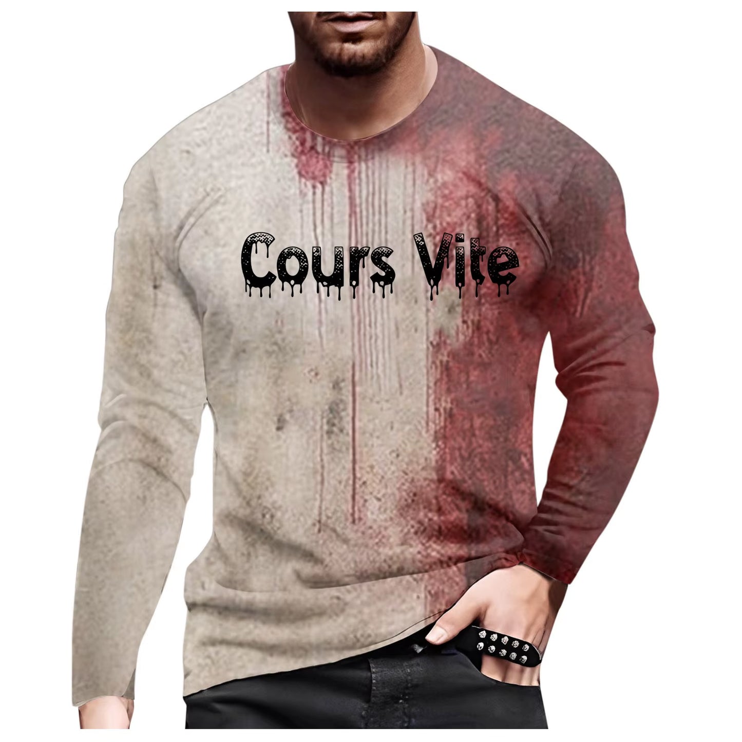 Probleme Resolu Bloody Fonts T-Shirt Short Sleeve round Neck Distressed T Shirt Male 2024 Halloween Print Tops Holiday Party Top