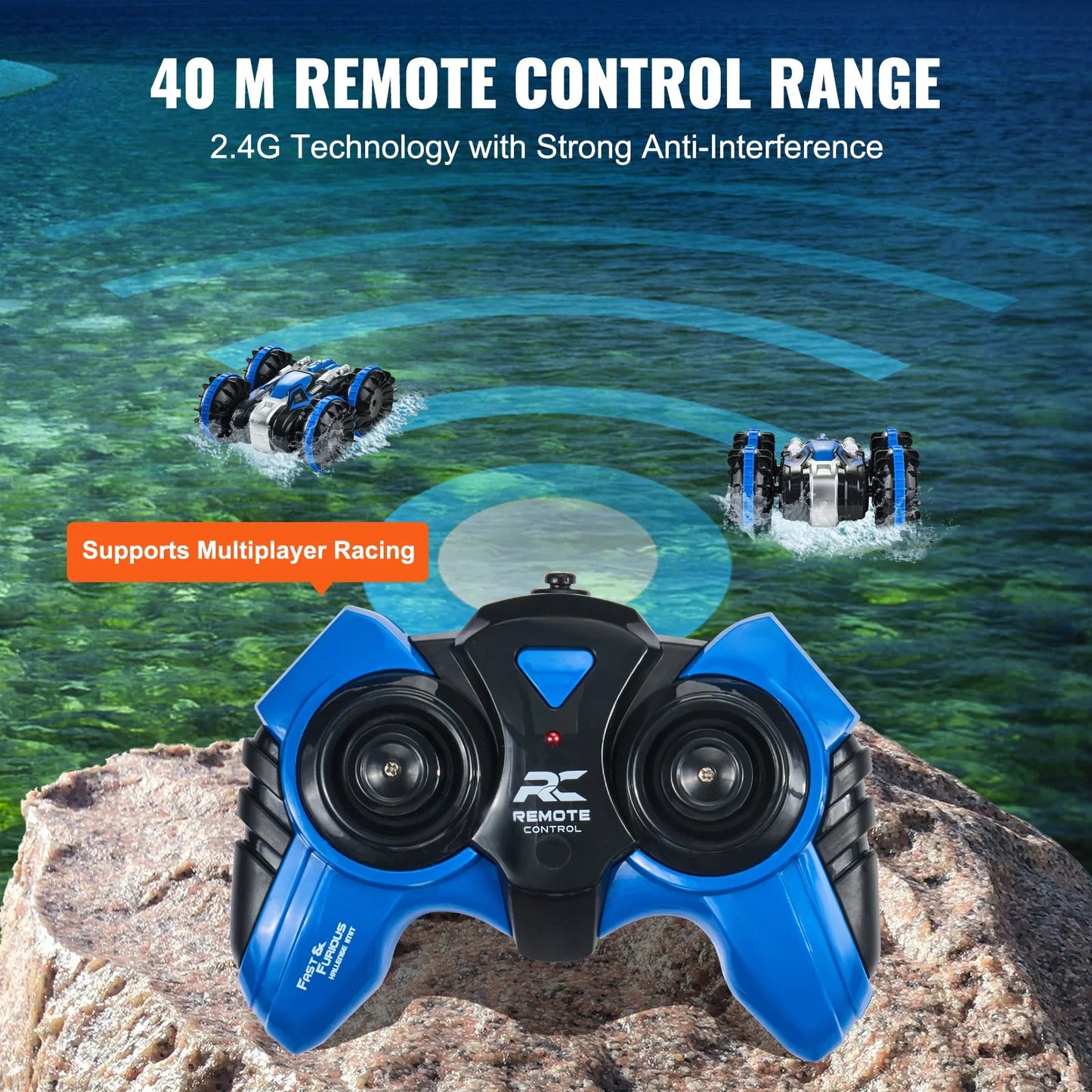 VEVOR Amphibious Remote Control Car Boat 2.4 Ghz 4WD RC Boat Kids Adults Blue