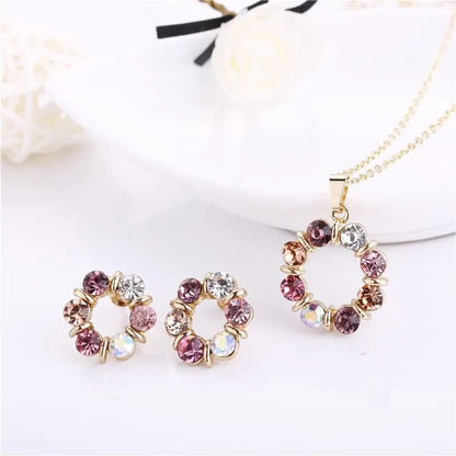 3pcs Gold Necklace Earrings Set Ladies Celebrity Simple Fashion Style