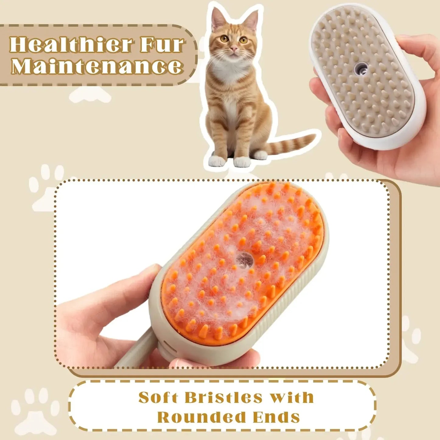 Cat Dog Pet Spray Massage Brush 3 in 1 One Button Steam Spray