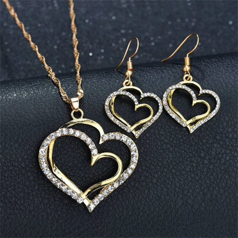 3 Pcs Set Heart Shaped Jewelry Set Of Earrings Pendant Necklace