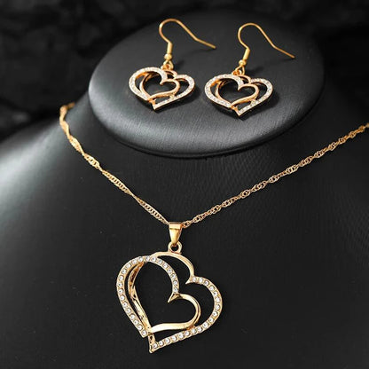 3 Pcs Set Heart Shaped Jewelry Set Of Earrings Pendant Necklace