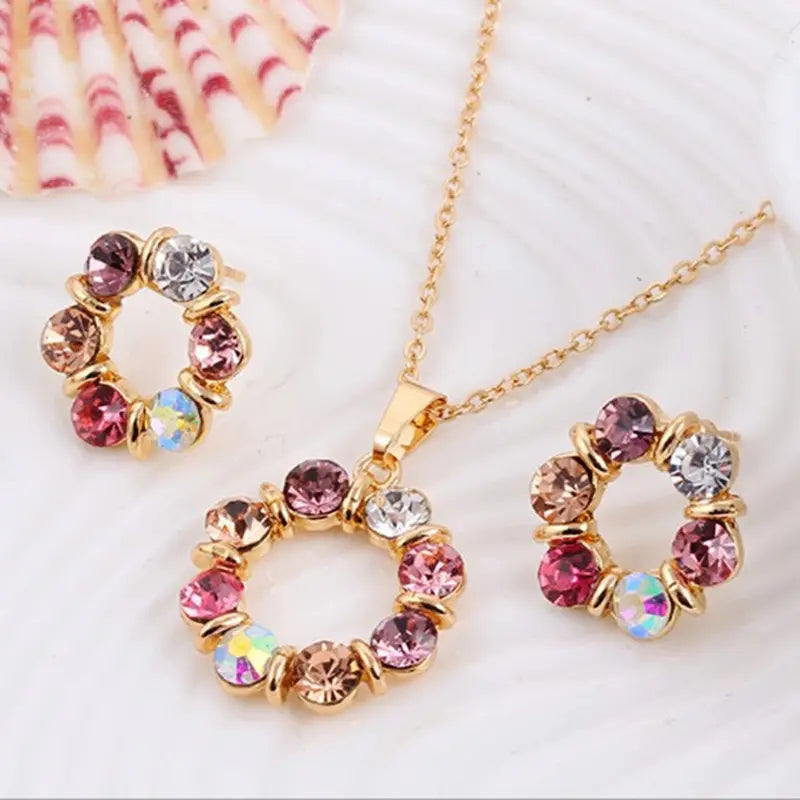 3pcs Gold Necklace Earrings Set Ladies Celebrity Simple Fashion Style