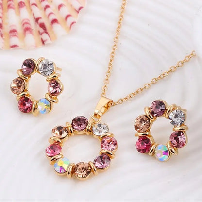 3pcs Gold Necklace Earrings Set Ladies Celebrity Simple Fashion Style