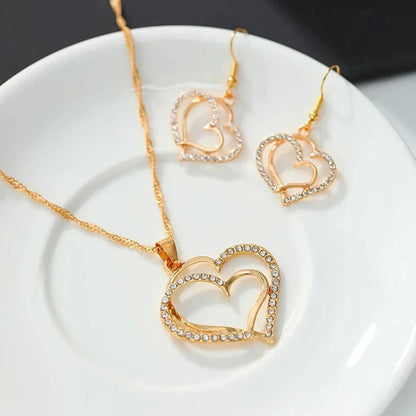 3 Pcs Set Heart Shaped Jewelry Set Of Earrings Pendant Necklace