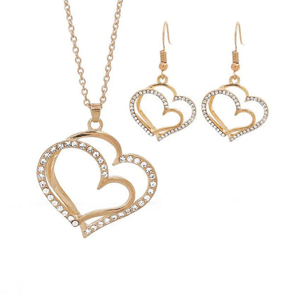 3 Pcs Set Heart Shaped Jewelry Set Of Earrings Pendant Necklace