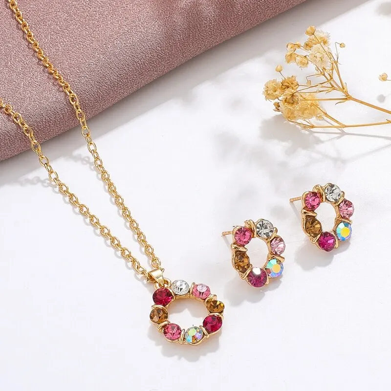 3pcs Gold Necklace Earrings Set Ladies Celebrity Simple Fashion Style