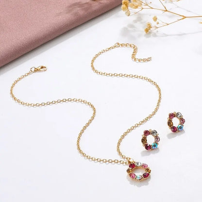 3pcs Gold Necklace Earrings Set Ladies Celebrity Simple Fashion Style