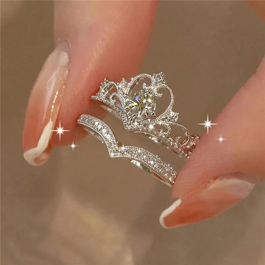 Modyle Y2K Crystal Kpop Crown Adjustable Ring Irregular Geometry