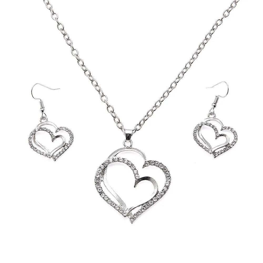 3 Pcs Set Heart Shaped Jewelry Set Of Earrings Pendant Necklace