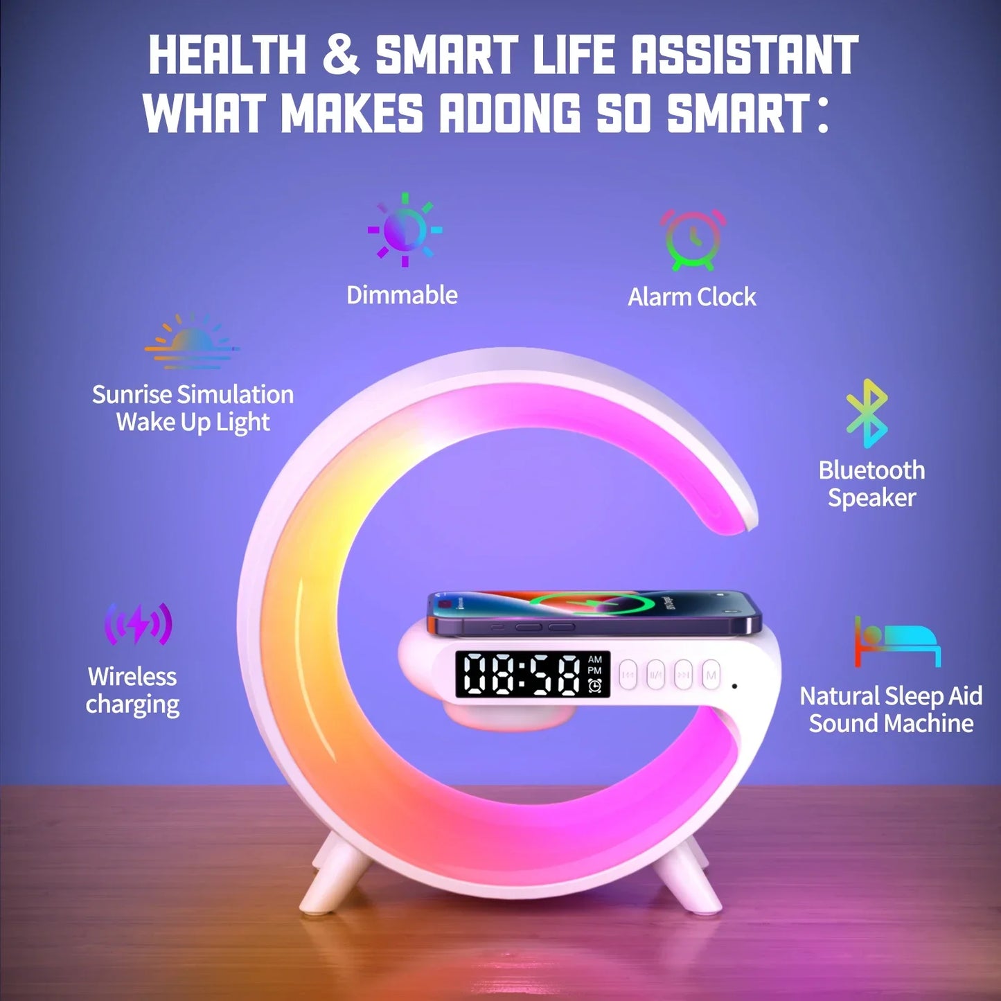 Wireless charger Bluetooth 5.0 speaker RGB night light lamp