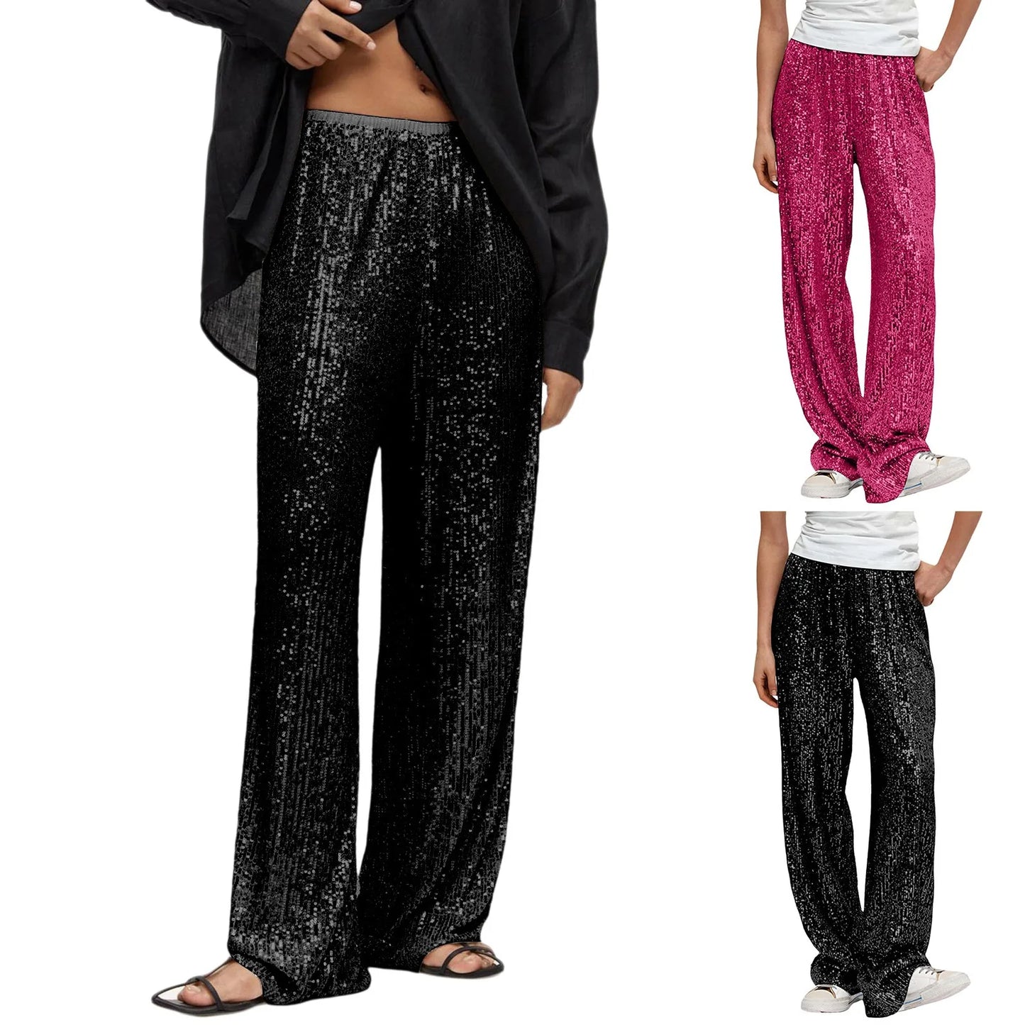 Women's Glitter Sequin Wide Leg Party Pants