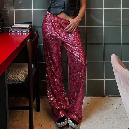 Women's Glitter Sequin Wide Leg Party Pants