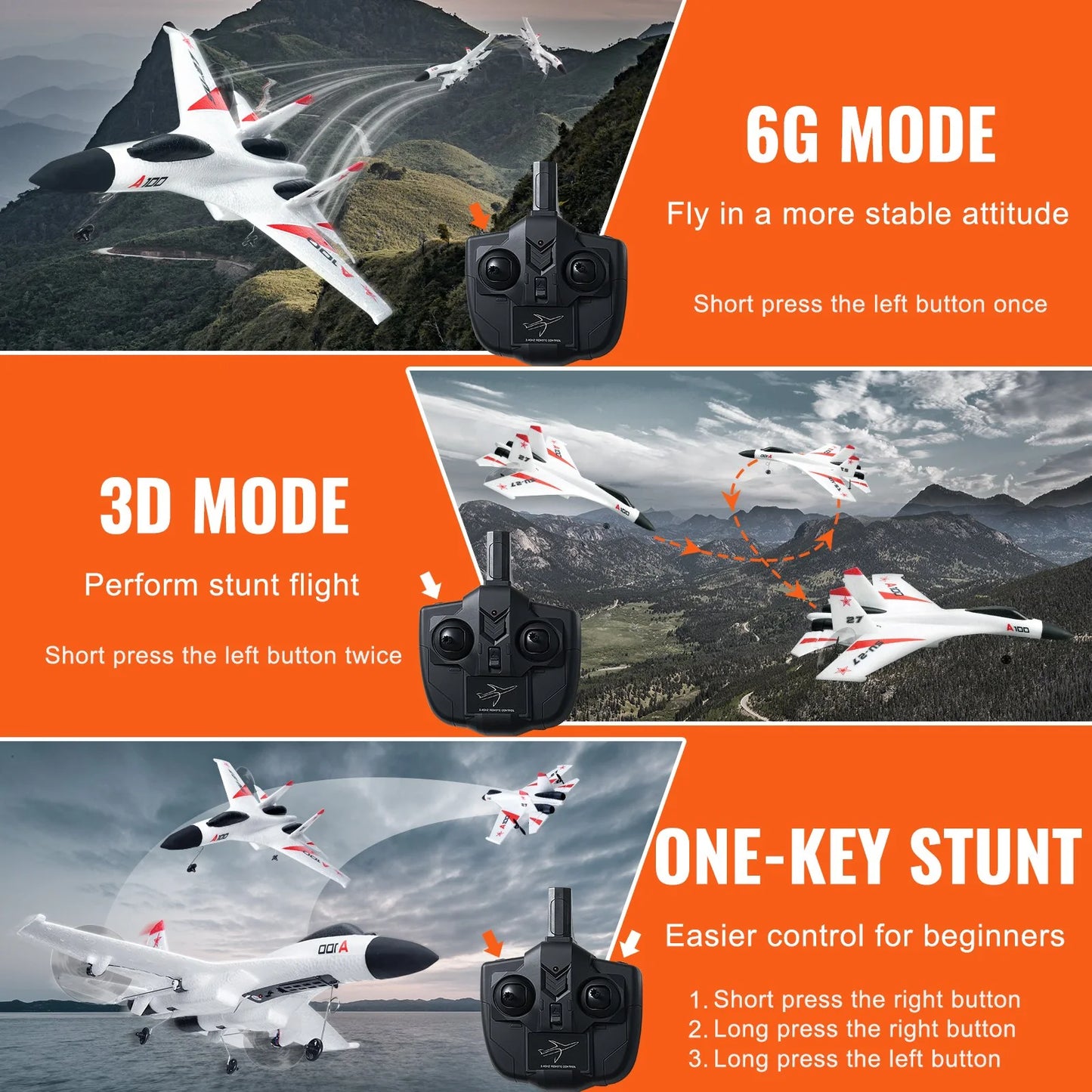 VEVOR RC Airplane Fighter EPP Foam RC Plane Toy 2.4Ghz Remote Control 3D/6G Mode