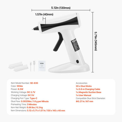 Cordless Hot Glue Gun Hot Melt Glue Gun with 20Pcs Sticks Rechargeable Battery