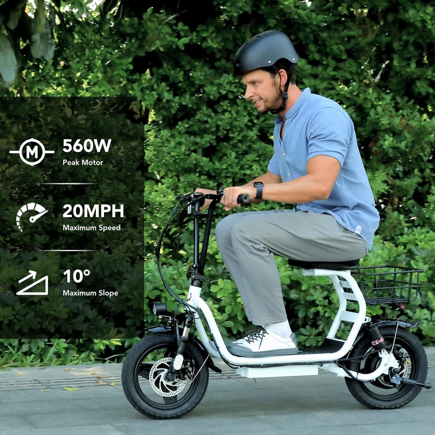 Peak 1200W Electric Scooter with Seat, 14" Fat Tire Electric Scooter Adults, 500Wh Battery up to 30 Miles&20Mph, Foldable Adult Electric Scooter for Commuting with Basket&Shock Absorbing