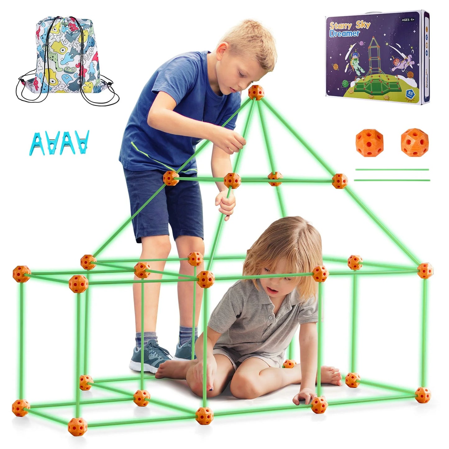 VEVOR Tent Fort Building Kit for Kids Glow in the Dark STEM Construction Toy 85P