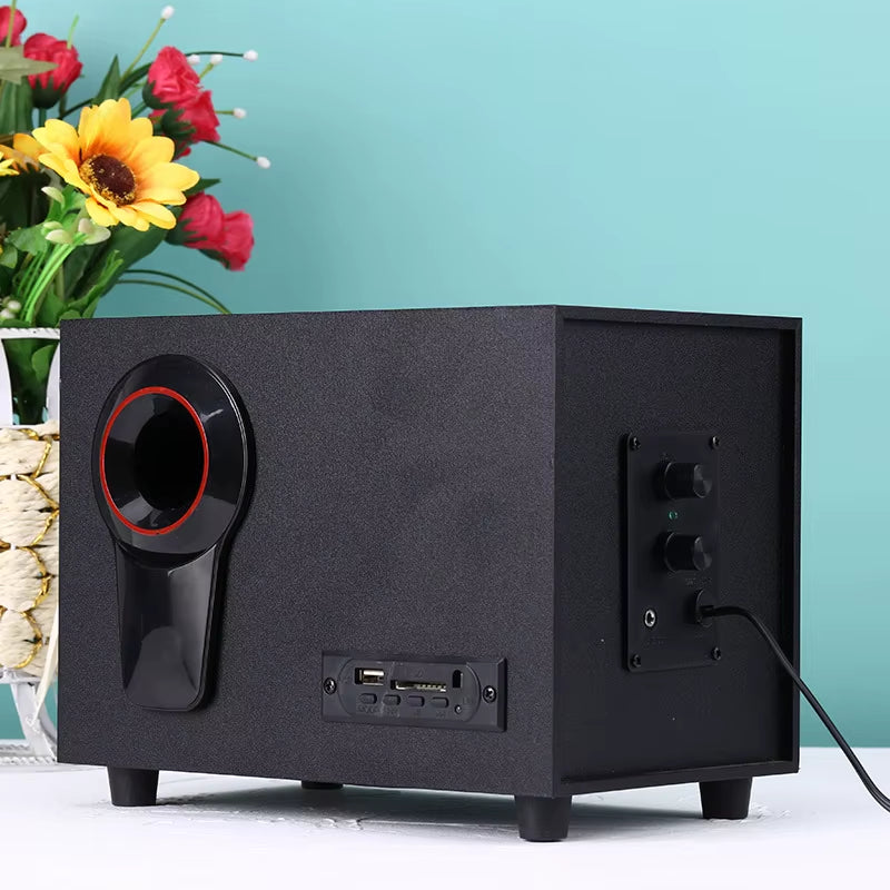 2.1 Multimedia Bluetooth Audio System Home Theater Surround Computer Active Combination Wooden Speaker AUX USB Cable Post TV PC