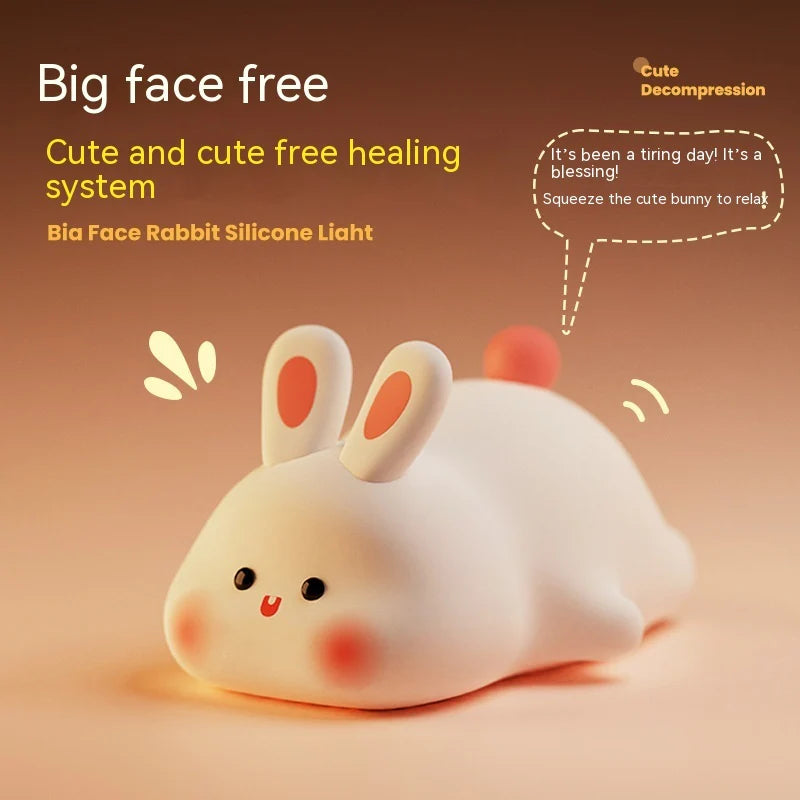 Cute LED Night Light Touch Sensor Cartoon Kid'S Nightlights Big Face Rabbit Silicone Night Light Christmas Gift Bedside Lamp Home Decor