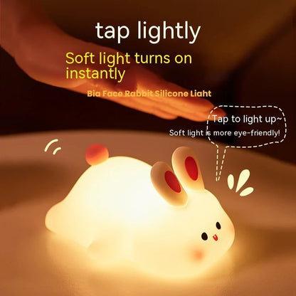 Cute LED Night Light Touch Sensor Cartoon Kid'S Nightlights Big Face Rabbit Silicone Night Light Christmas Gift Bedside Lamp Home Decor