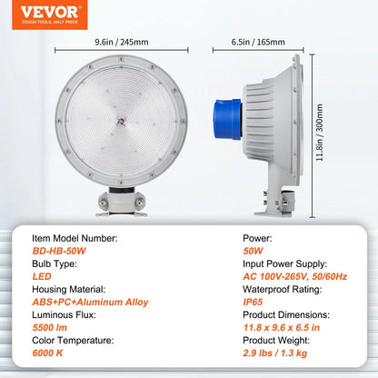 VEVOR LED Barn Light, 50W 5500LM, Ultra Brightness 6000K Daylight, Dusk to Dawn Area Lights, Outdoor Security Flood Lighting, IP65 Waterproof for outside Yard Street Garage Shed Patio, Wall/Pole Mount